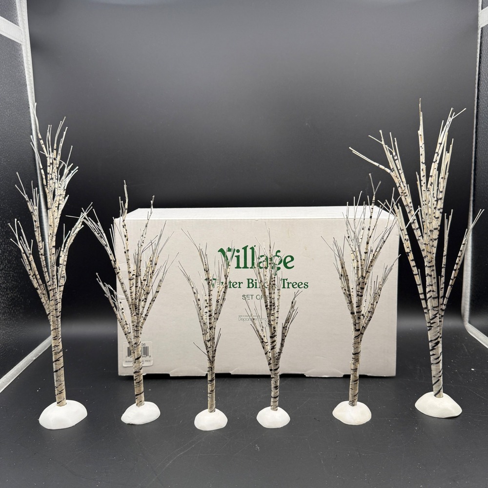 Dept 56 Village Winter Birch Trees Set of 6 White Black Holiday Decor 56.52636